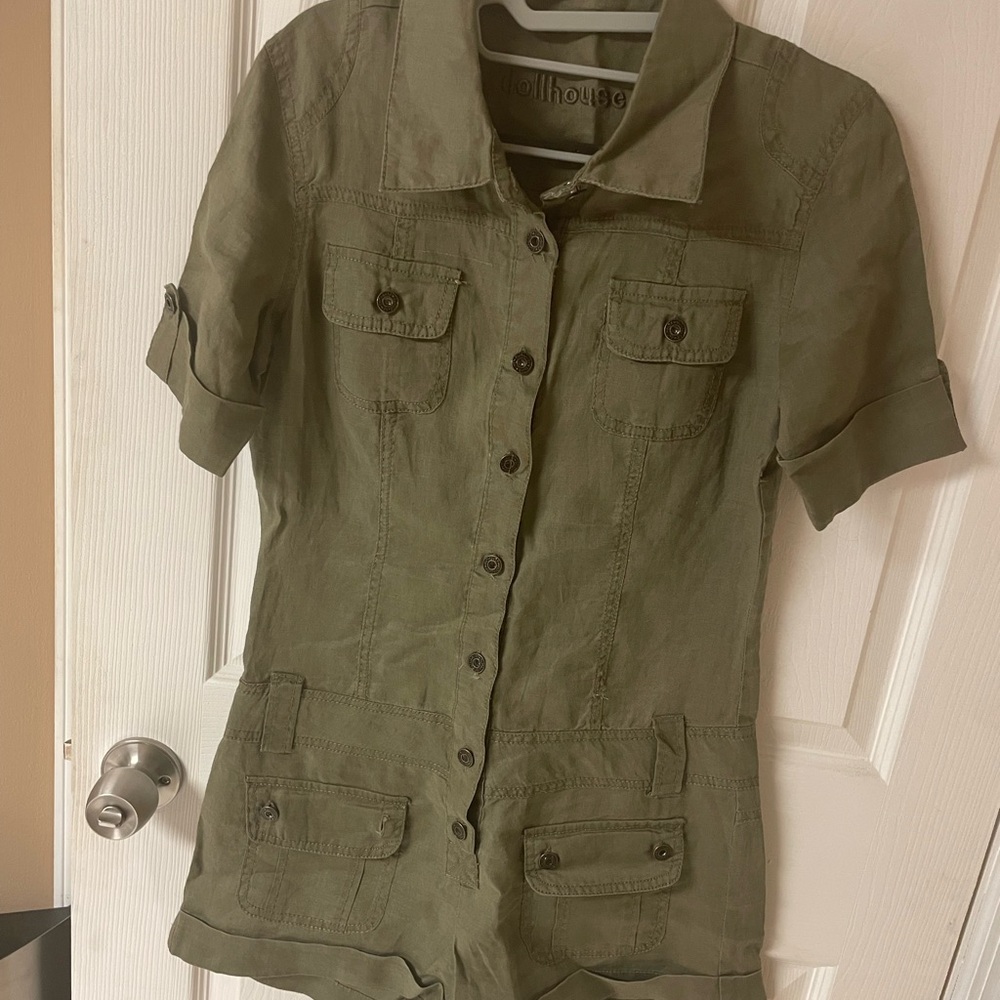 Olive Green Button-Up Utility Dress